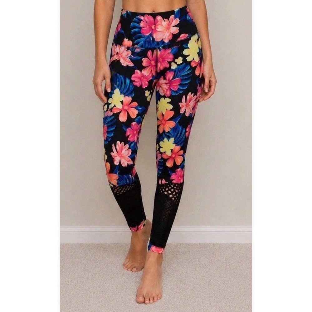 Victorias Secret PINK Womens Floral Mesh Ankle Leggings Sz S Y2K Activewear Yoga